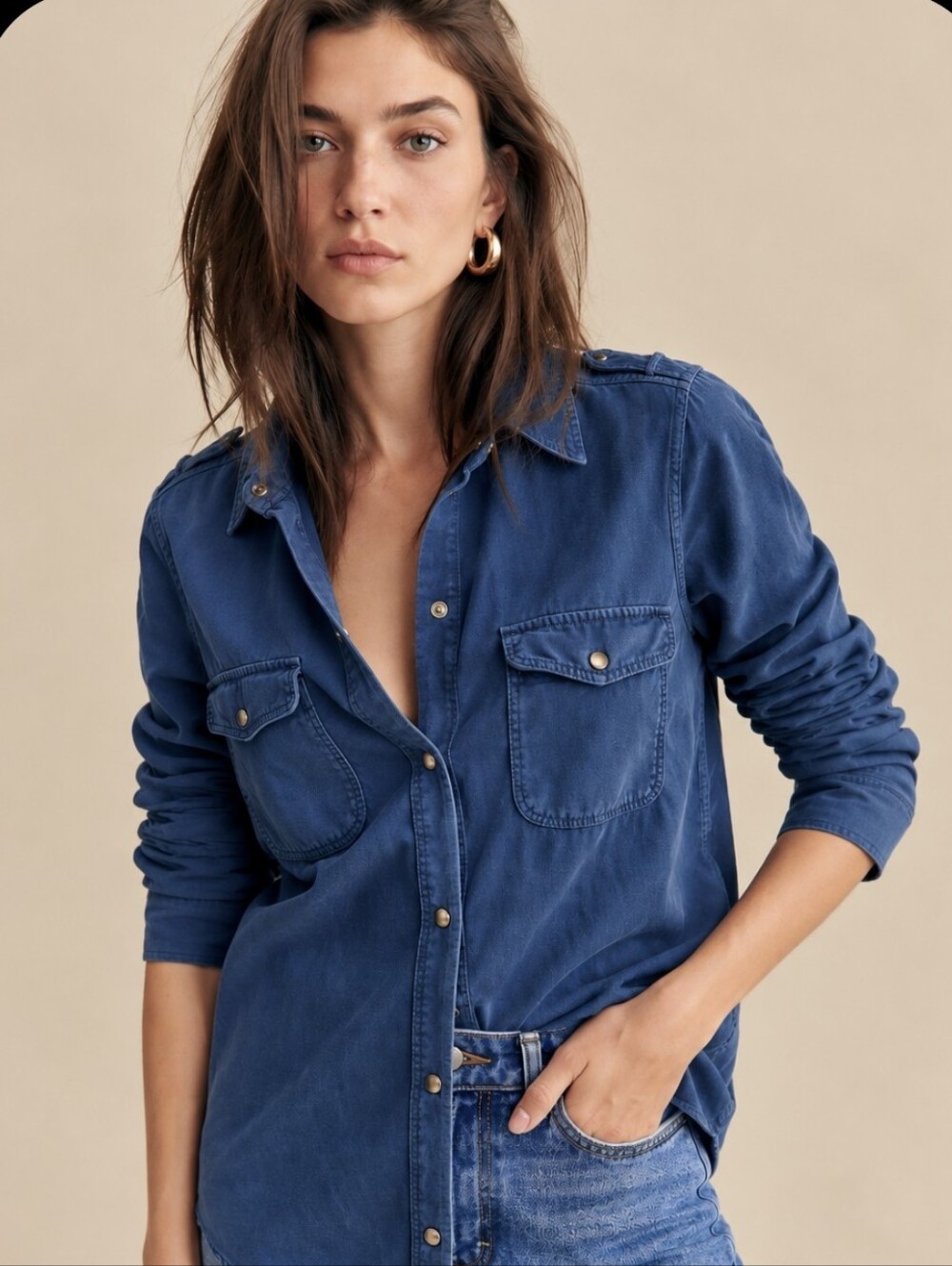 Sezane Rayana Shirt Dark Denim Blue 36 NWOT